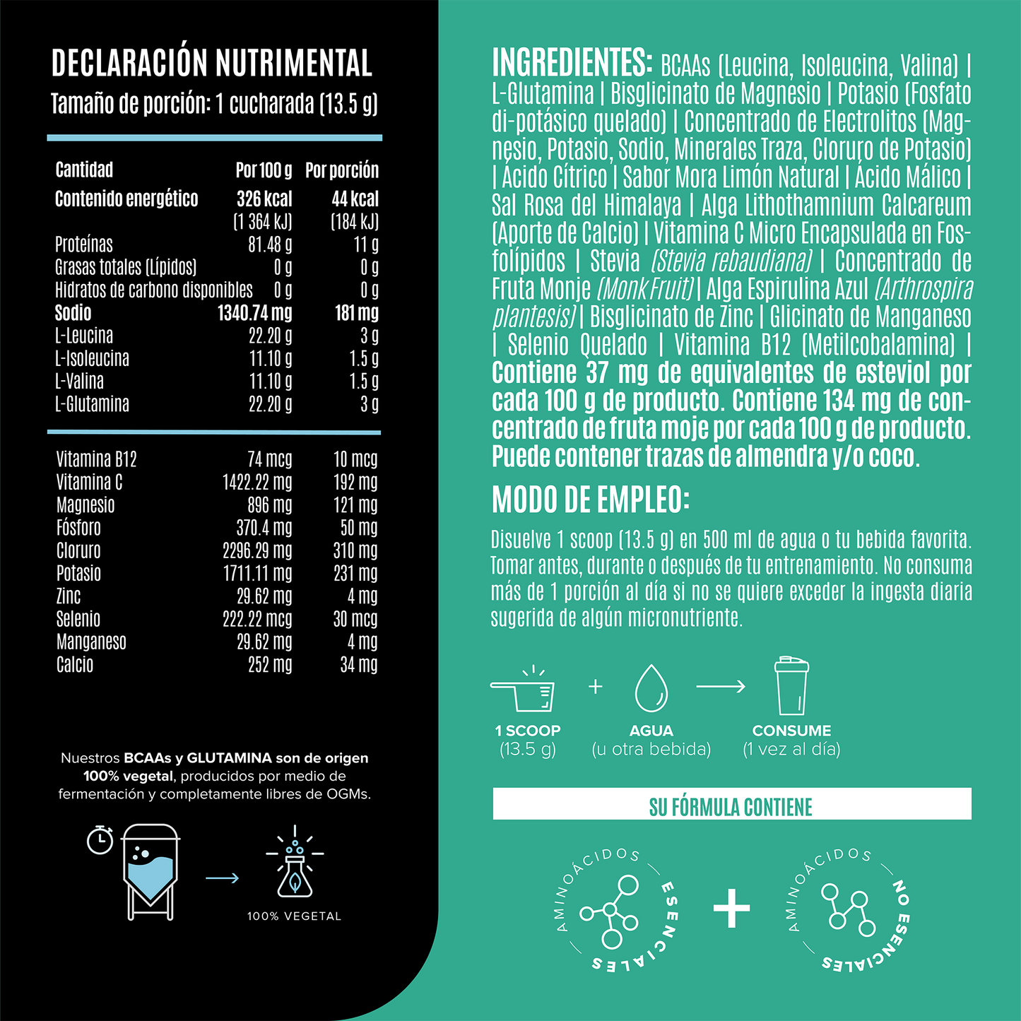 BCAAs & Glutamina Mora & Limon 405 g