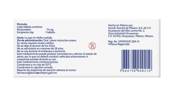 LOVENTRAX RIVAROXABAN 15 MG TAB CAJ C/ 28