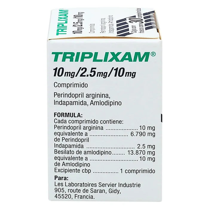 TRIPLIXAM Perindopril Arginina, Indapamida, Amlodipino 10/2.5/10 MG CAJ/30 COMP