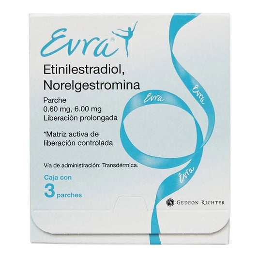 EVRA NORELGESTROMINA, ETINILESTRADIOL 6MG/0.60MG CAJ/3 PARCHES