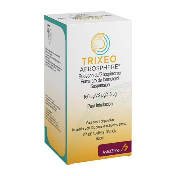 TRIXEO BUDESONIDA/ GLICOPIRRONIO/ FORMOTEROL 160UG/7.2UG/4.8 UG CAJ/1 DISP 120 DISP