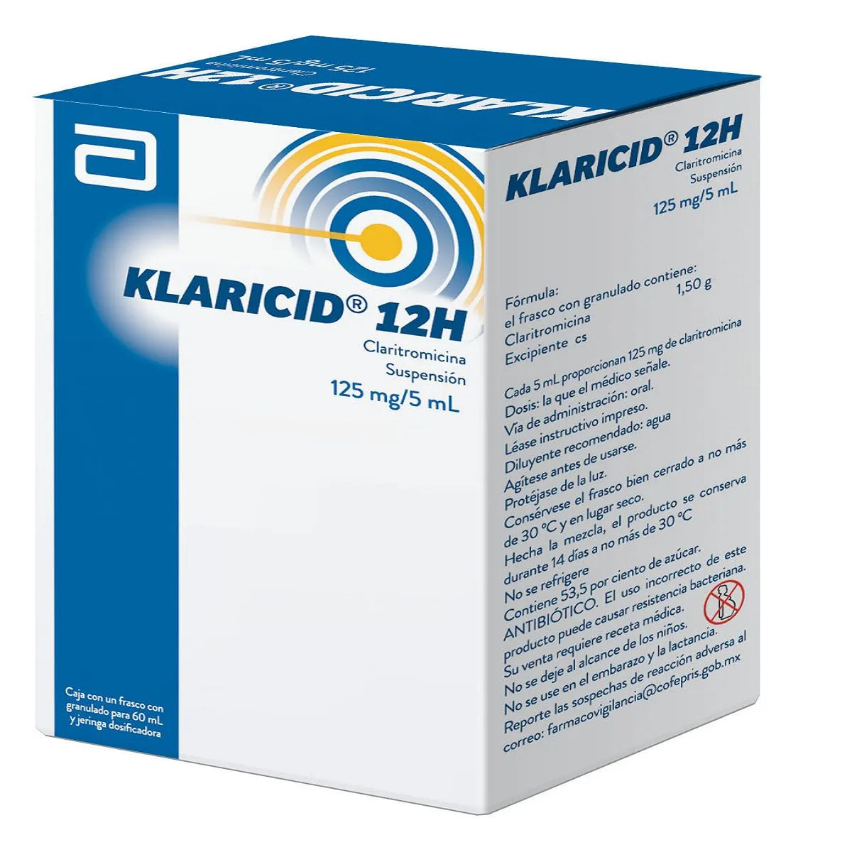 KLARICID 12H CLARITROMICINA 125 MG/ 5 ML CAJ/ 60 ML