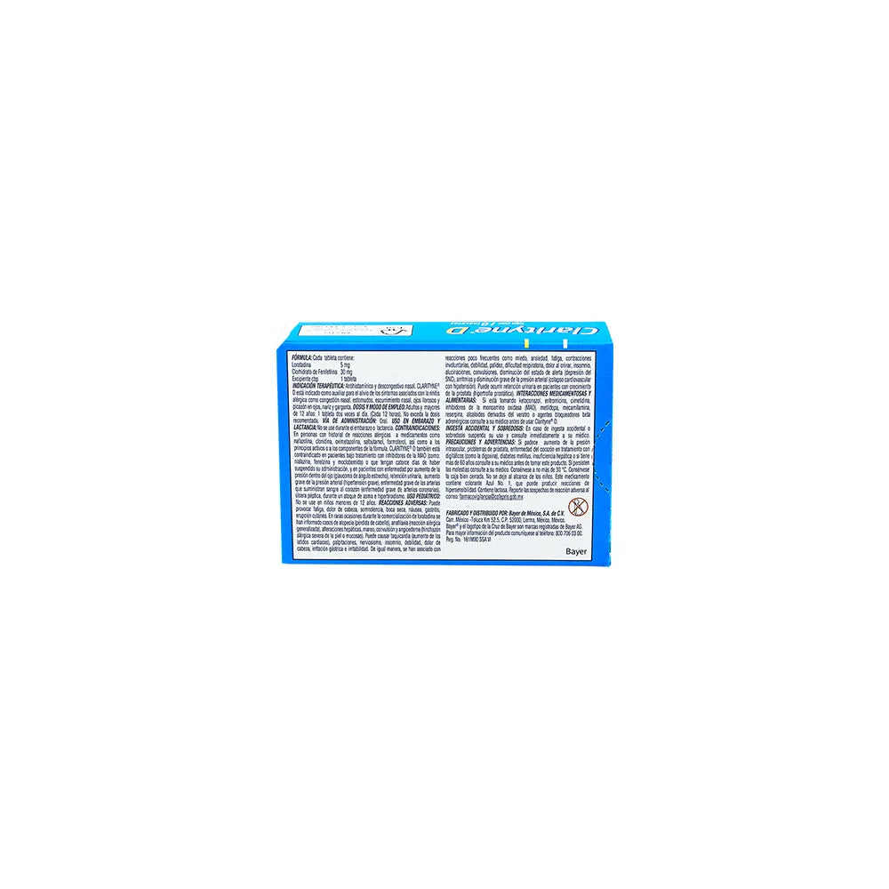 CLARITYNE D LORATADINA/ FENILEFRINA 5/30MG TAB CAJ C/10