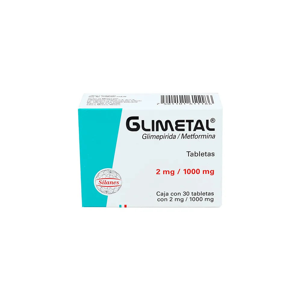 GLIMETAL GLIMEPIRIDA/ METFORMINA 2 MG/1000 MG CAJ/30 TAB