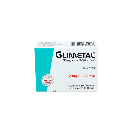 GLIMETAL GLIMEPIRIDA/ METFORMINA 2 MG/1000 MG CAJ/30 TAB
