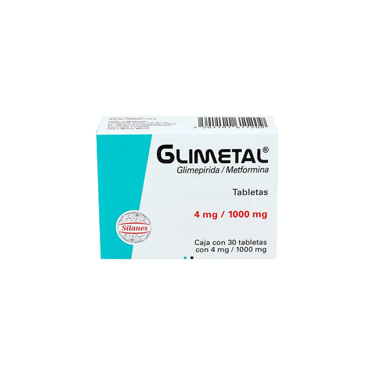 GLIMETAL GLIMEPIRIDA/ METFORMINA 4 MG/1000 MG CAJ/30 TAB