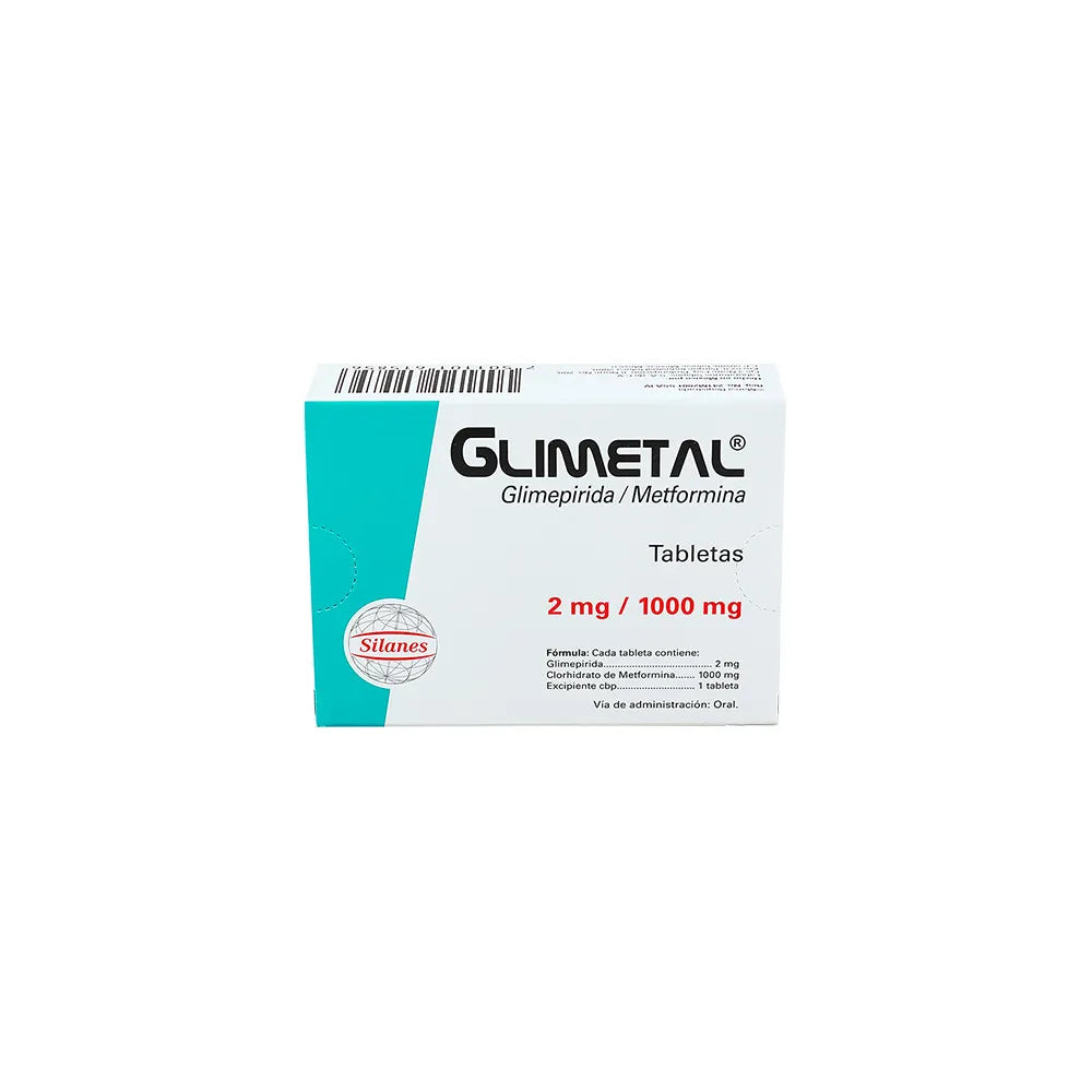 GLIMETAL GLIMEPIRIDA/ METFORMINA 2 MG/1000 MG CAJ/16 TAB