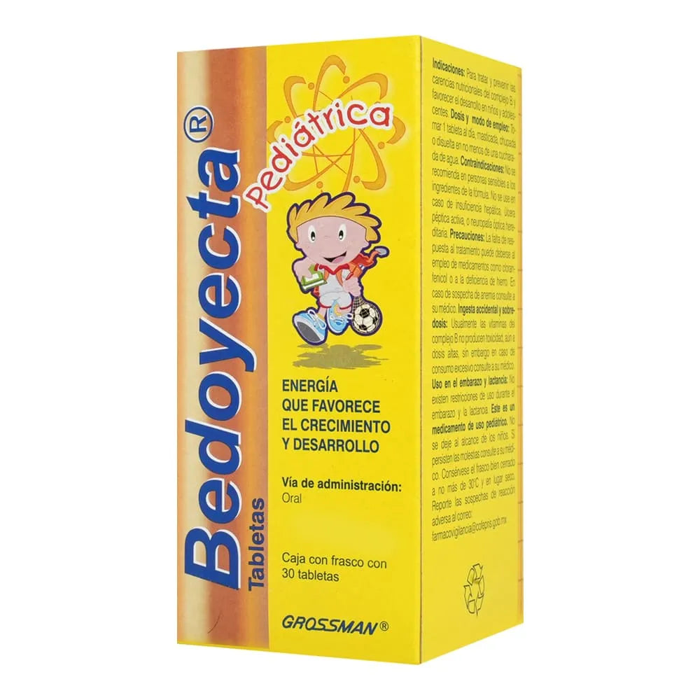 BEDOYECTA PEDIATRICA TIAMINA/ RIVOFLABINA/ PIRIDOXINA/ CIANOCOBALAMINA/ ACIDO FOLICO/ NICOTIDAMIDA 1500 MG/ 1700 MG/ 2000 MG/ 2500 MG/ 5000 MG/ 20000 MG}TAB. CAJA C/30