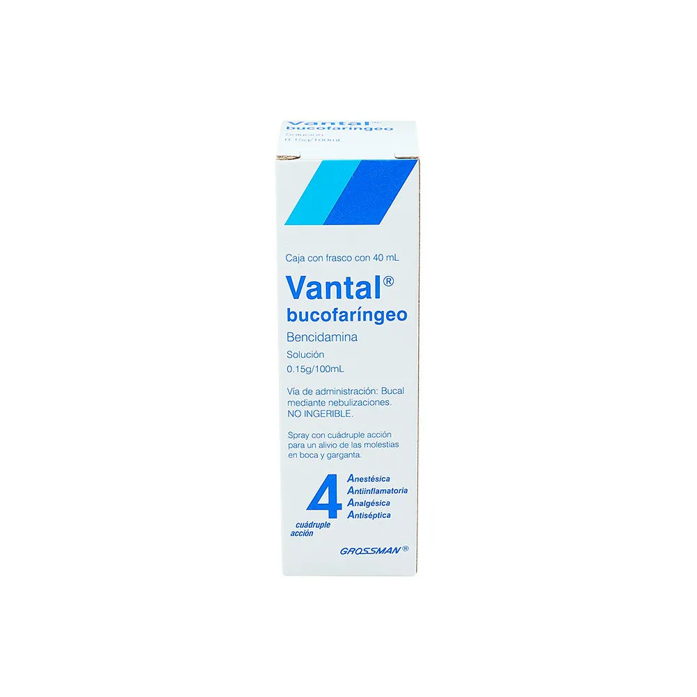 VANTAL BUCOFARINGEO SOL. SPRAY BENCIDAMINA CAJA C/FCO. C/VALVULA DOSIF. C/40 ML.