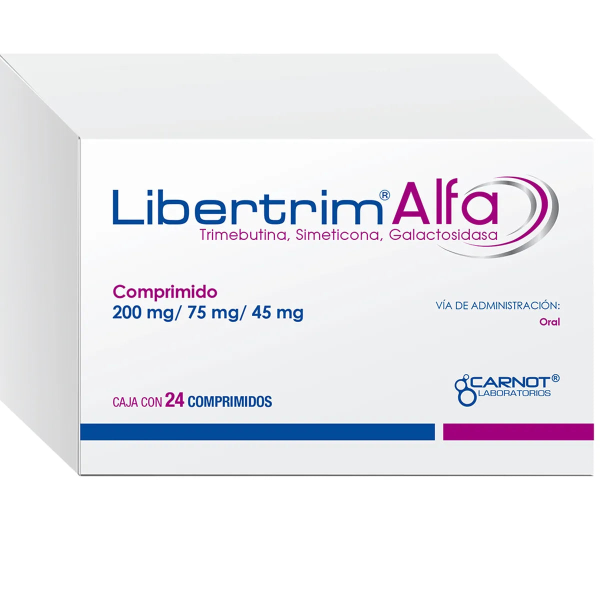LIBERTRIM ALFA TRIMEBUTINA/ SIMETICONA/ GALACTOSIDASA 200MG/ 75 MG/ 45 MG C/24