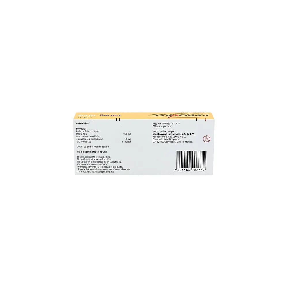 APROVASC IRBESARTAN/ AMLODIPINO 150/10 MG CAJ/28 TAB