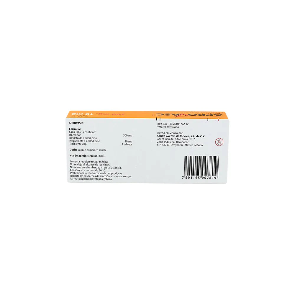 APROVASC IRBESARTAN/ AMLODIPINO 300/10 MG CAJ/28 TAB