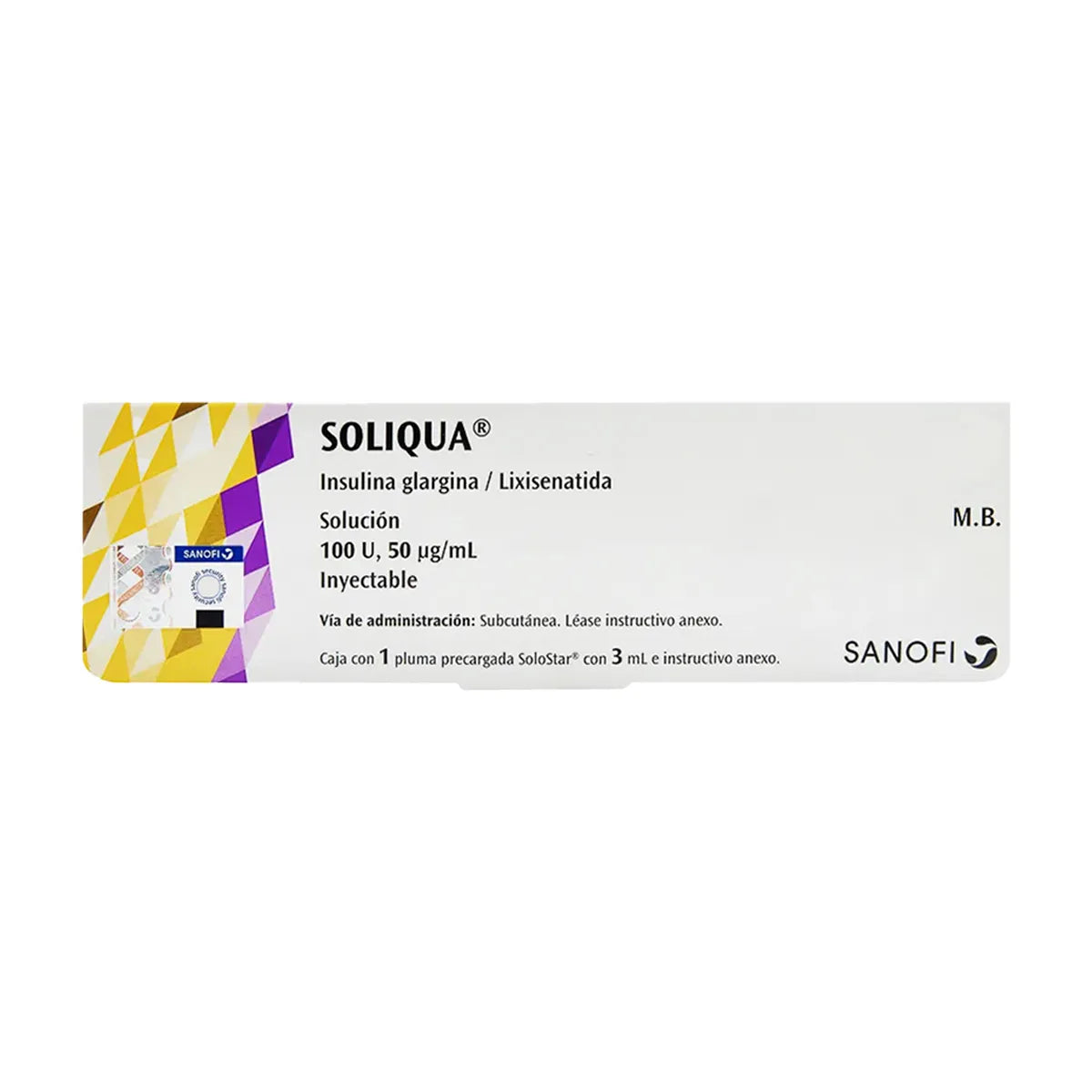 SOLIQUA GLARGINA/LIXISENATIDA 100 UI/ 50 NG/ ML 1 JGP C/3 ML