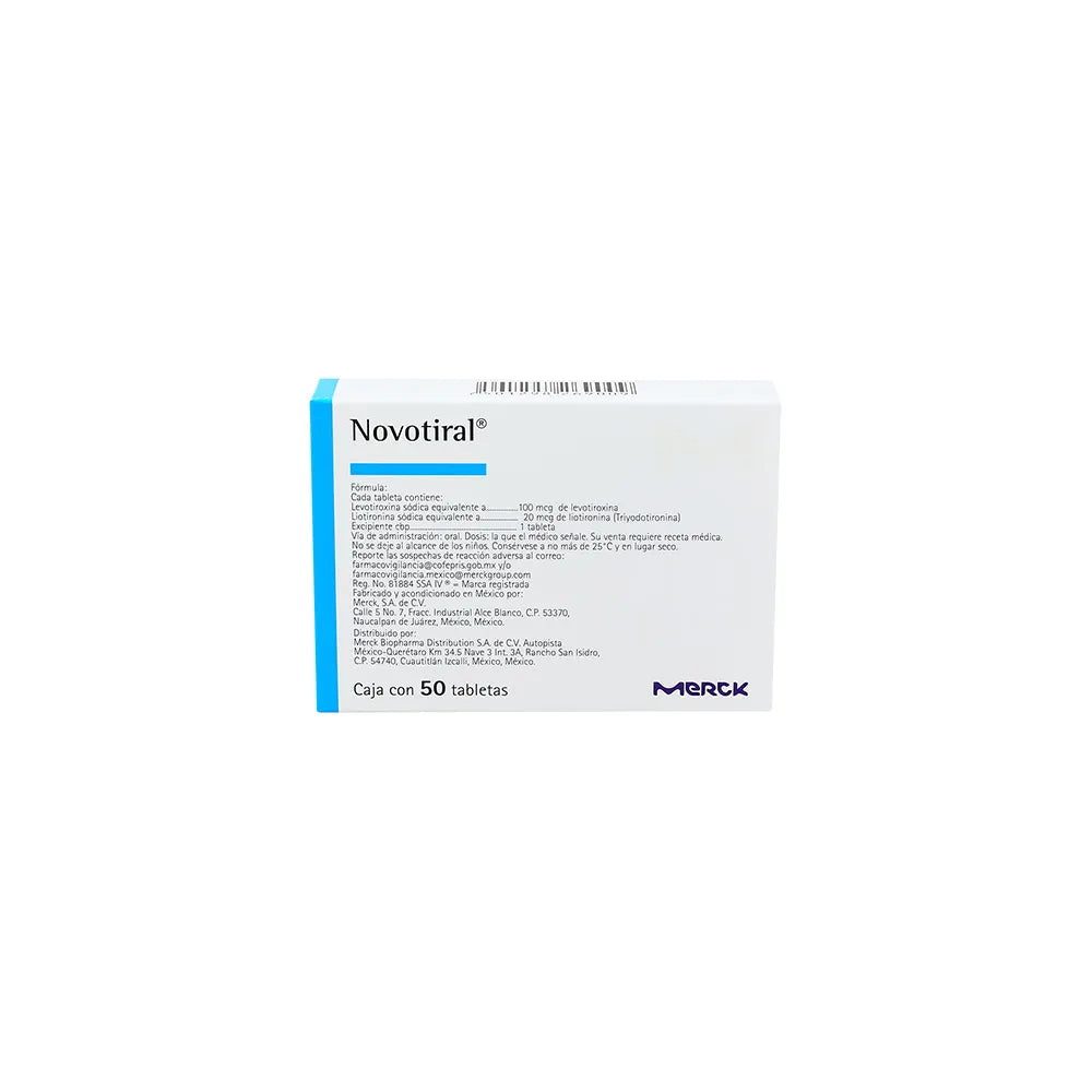 NOVOTIRAL LEVOTIROXINA/LIOTIRONINA 100MCG/20MCG CAJA CON 50 TABLETAS