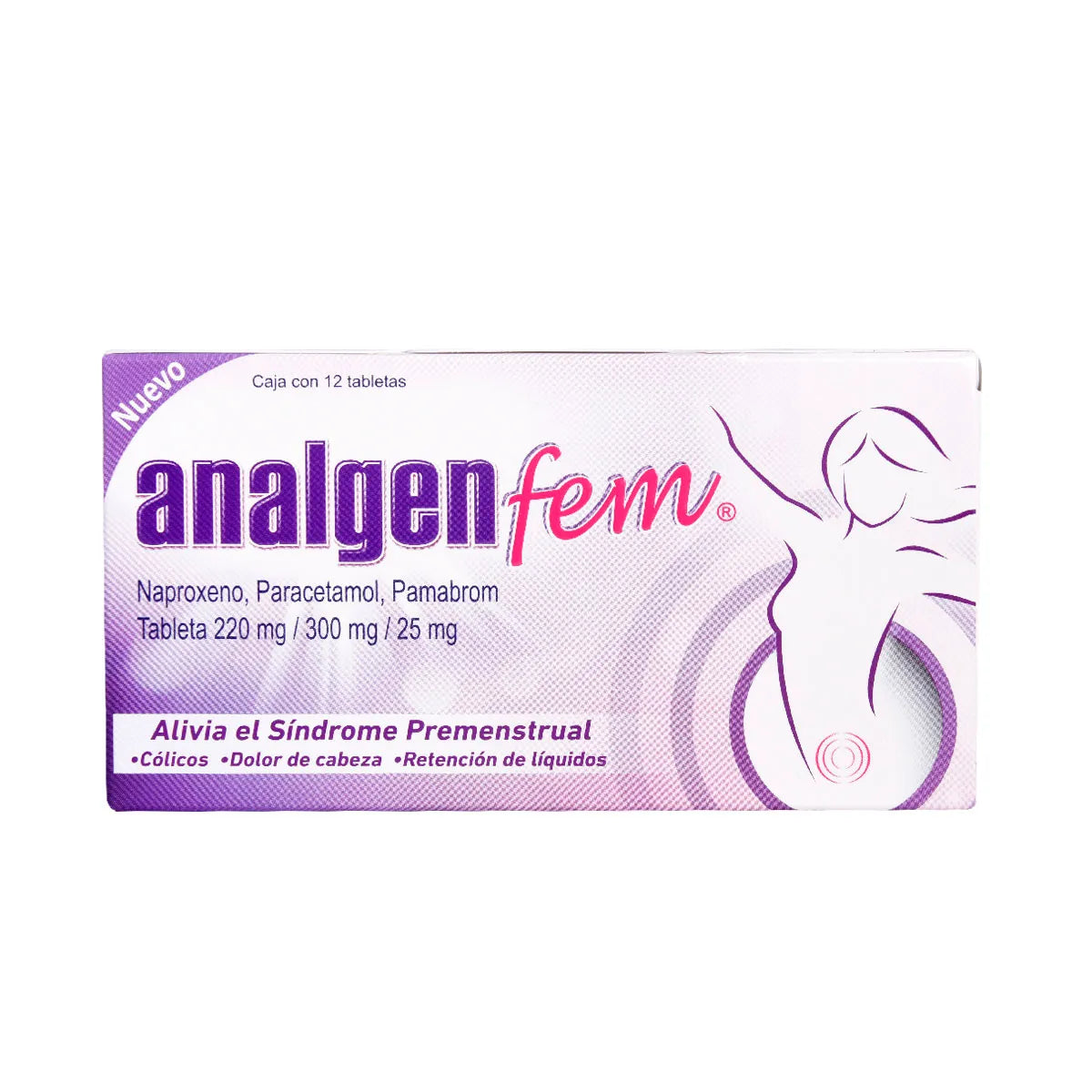 ANALGEN FEM NAPROXENO SODICO/ PARACETAMOL/ PAMABROM 220MG/ 300 MG/ 25 MG TAB. CAJA C/12