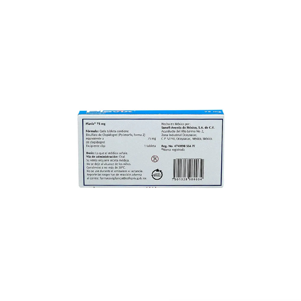 PLAVIX CLOPIDOGREL 75MG CAJ/28 TAB