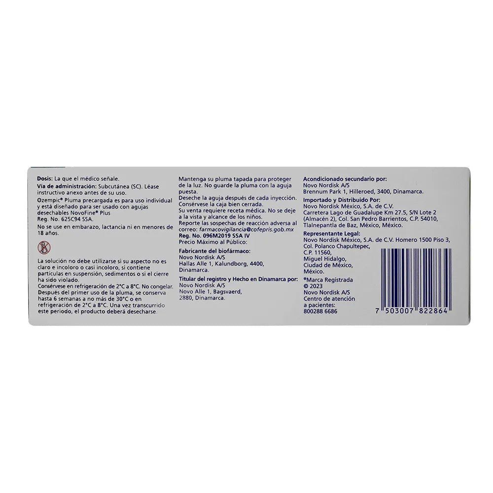 OZEMPIC SEMAGLUTIDA 1.34 MG/ ML 1 JERINGA PRELLENADA C/4 ML
