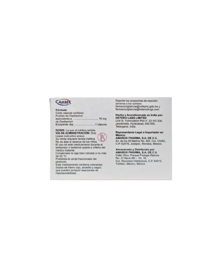 OSELTAMIVIR 75 MG TABLETAS CAJA CON 10