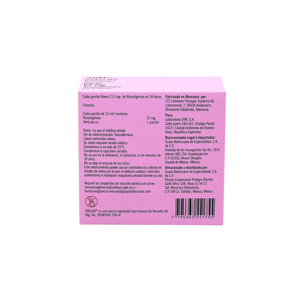 EXELON RIVASTIGMINA 27 MG CAJ/30 PARCHES
