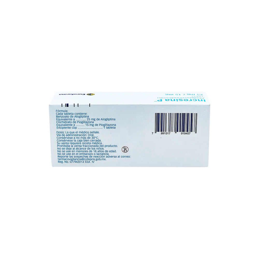 INCRESINA P ALOGLIPTINA/PIOGLITAZONA 12.5 MG/15 MG CAJ/28 TAB