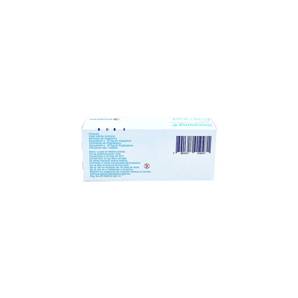 INCRESINA P ALOGLIPTINA/PIOGLITAZONA 12.5 MG/30 MG CAJ/28 TAB