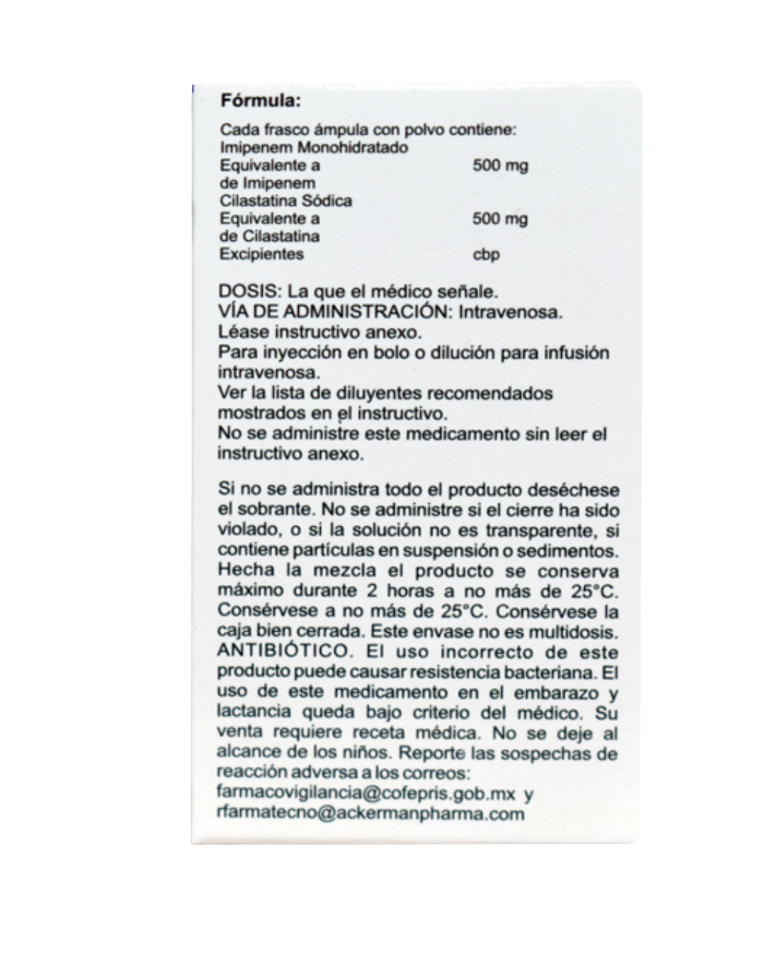 IMETIN IMIPENEM/ CILASTATINA 500MG/500 MG CAJ/1 FAM