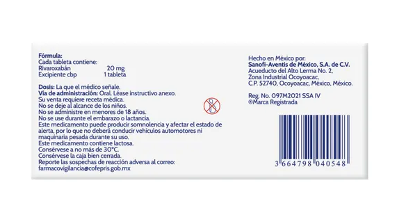 LOVENTRAX RIVAROXABAN 20 MG TAB CAJ C/ 28