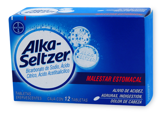 ALKA SELTZER EFERVECENTE BICARBONATO DE SODIO/ ACIDO CITRICO/ ACIDO ACETILSALISILICO   0.324 GR/ 1.976 GR/ 1 GR CAJ/12 TAB