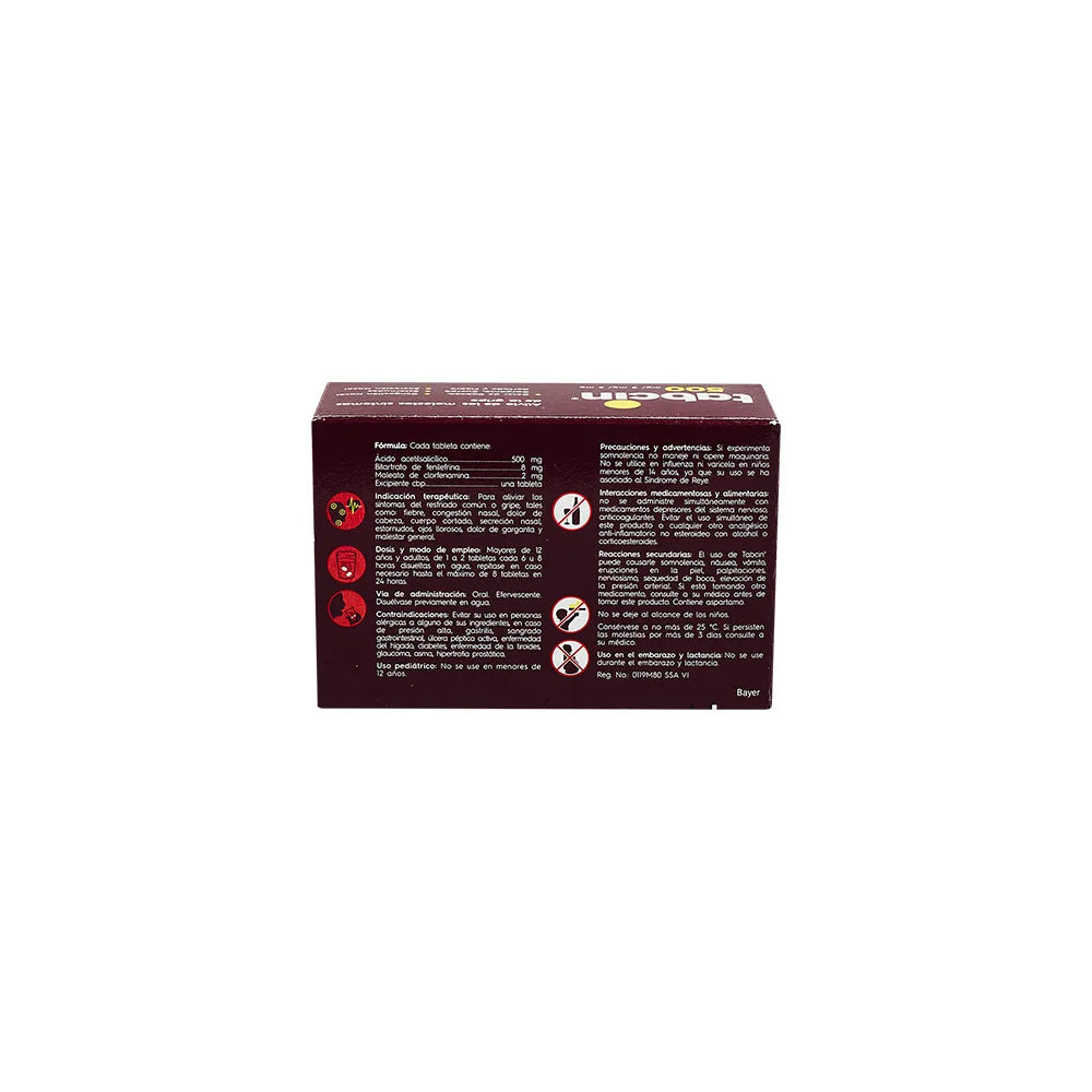 TABCIN ACIDO ACETILSALISILICO/ FENILEFRINA/ CLORFENAMINA 500 MG/ 8 MG/ 2 MG CAJ/12 TAB