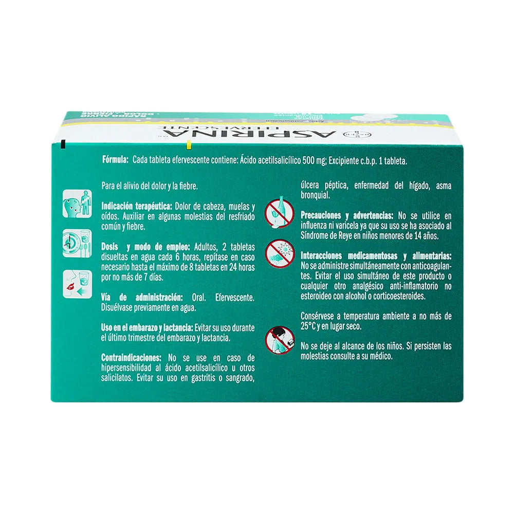 ASPIRINA EFERVESCENTE ACIDO ACETILSALISILICO 500 MG CAJ/12 TAB