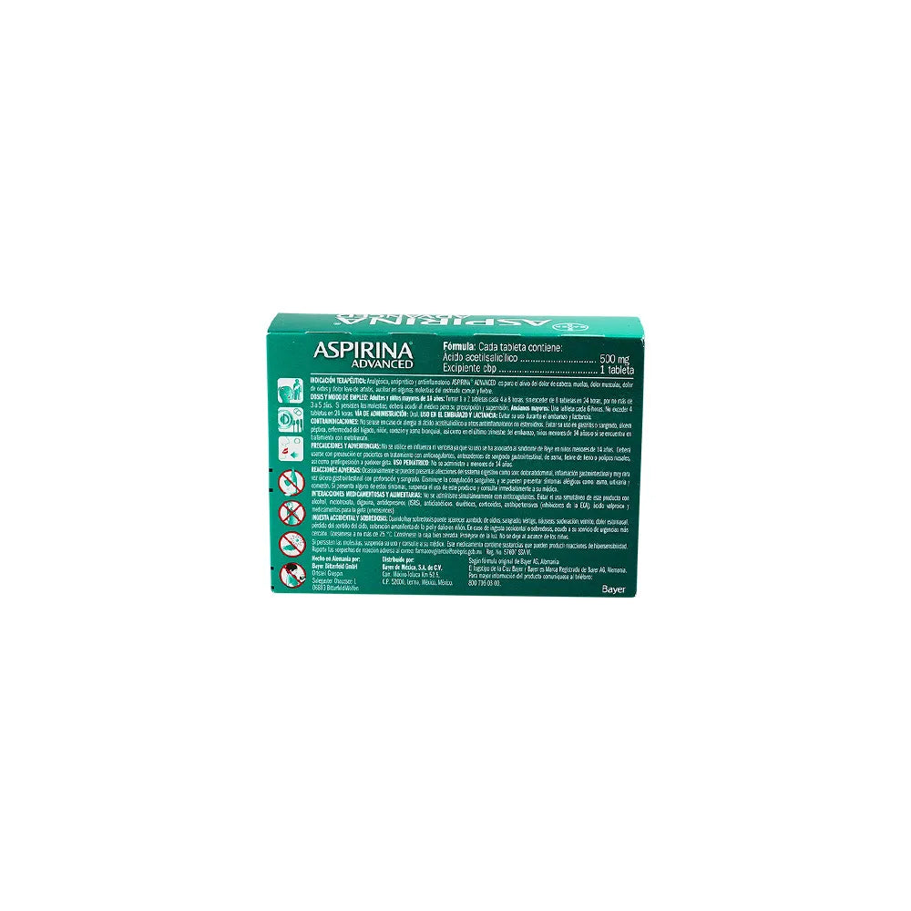 ASPIRINA ADVANCED ACIDO ACETILSALISILICO 500 MG CAJ/20 TAB