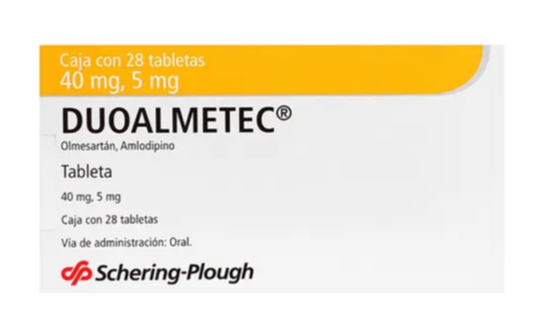 DUOALMETEC OLMESARTAN MEDOXIMILO/ AMLODIPINO 40 MG/ 5 MG CAJ/28 TAB