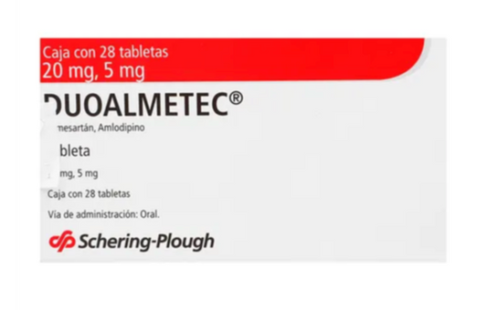 DUOALMETEC OLMESARTAN MEDOXIMILO/ AMLODIPINO 20 MG/ 5 MG CAJ/28 TAB