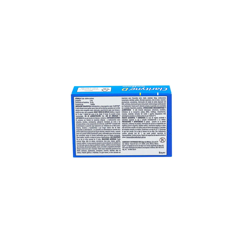 CLARITYNE D  LORATADINA/ FENILEFRINA 5/30MG TAB CAJ C/20