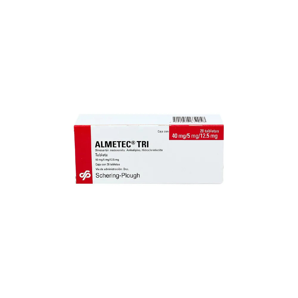 ALMETEC-TRI OLMESARTAN MEDOXIMILO/ AMLODIPINO/ HIDROCLOROTIAZIDA 40 MG/ 5 MG/ 12.5 MG CAJ/28 TAB