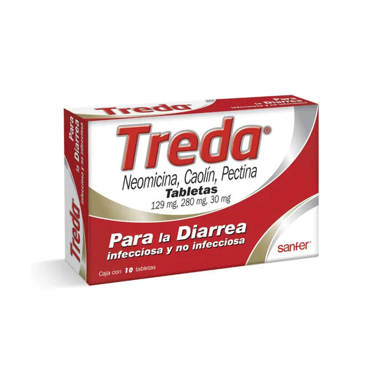 TREDA NEOMICINA/CAOLIN/ PECTINA 129 MG/280 MG /30 MG CAJ/ 10 TAB