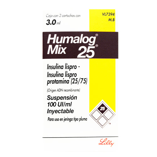 HUMALOG MIX 25 INSULINA LISPRO/INSULINA LISPRO 25UI/75UI  PROTAMINA  2 CARTUCHOS C/3ML