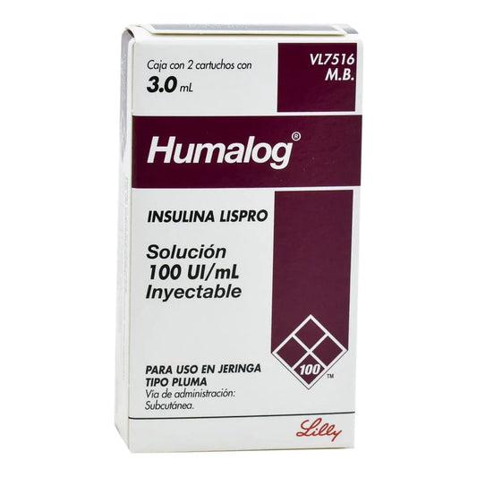 HUMALOG INSULINA LISPRO 100UI/ML 2 CARTUCHOS C/3 ML