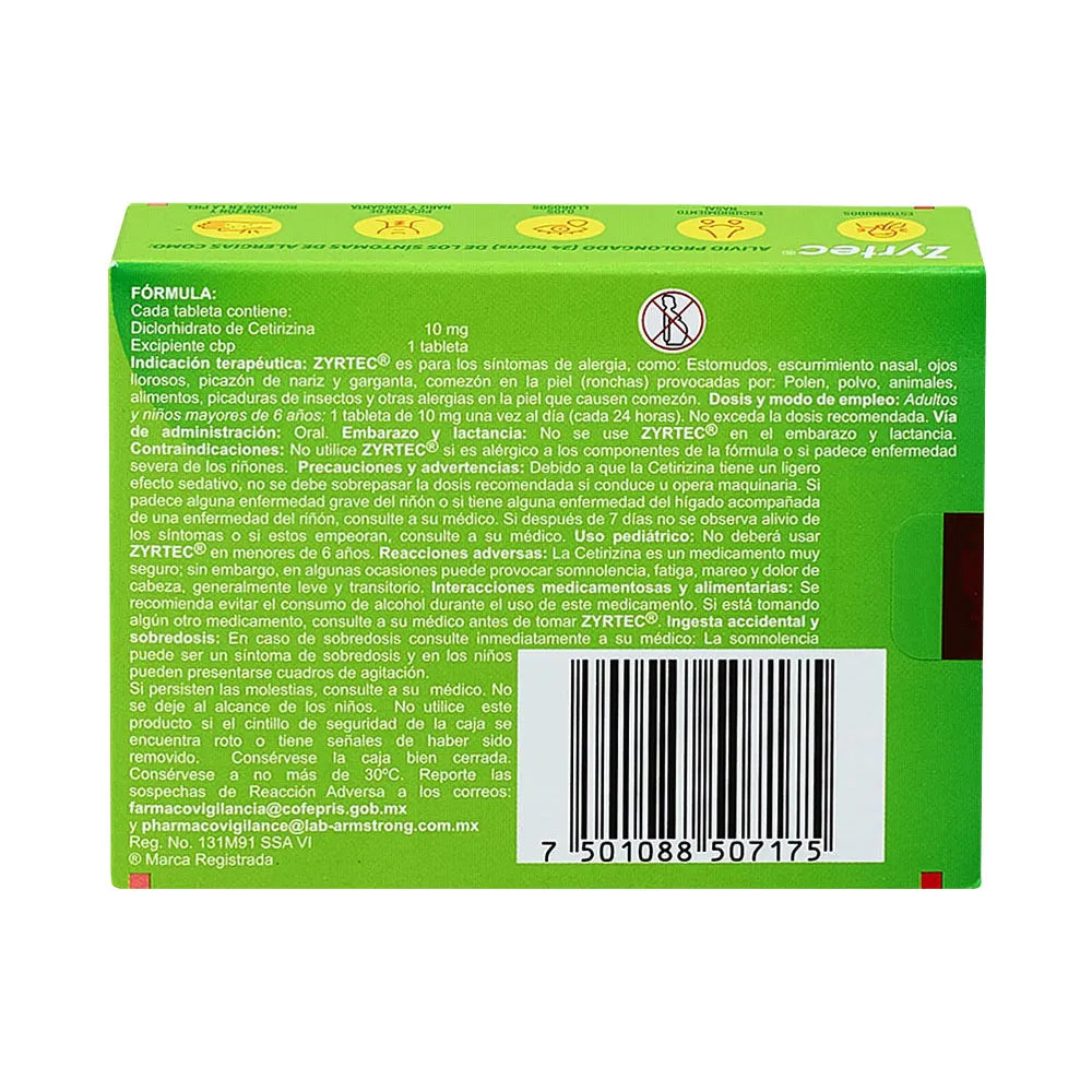 ZYRTEC CETIRIZINA 10 MG CAJ/20 TAB