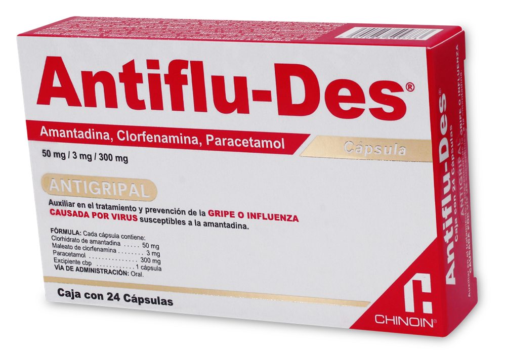 ANTIFLU-DES  AMANTADINA/ CLORFENAMINA/ PARACETAMOL 50 MG/ 3 MG/ 300 MG CAJ/24 CAP