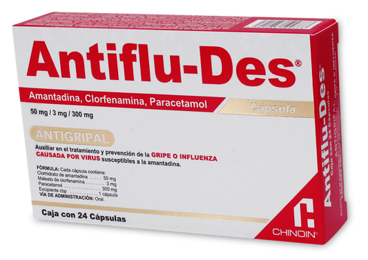 ANTIFLU-DES  AMANTADINA/ CLORFENAMINA/ PARACETAMOL 50 MG/ 3 MG/ 300 MG CAJ/24 CAP