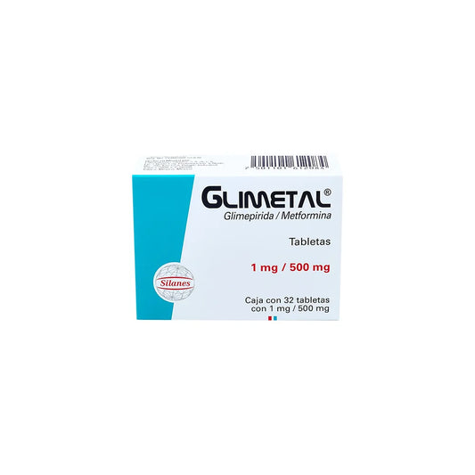 GLIMETAL GLIMEPIRIDA/ METFORMINA 1 MG/500 MG CAJ/32 TAB
