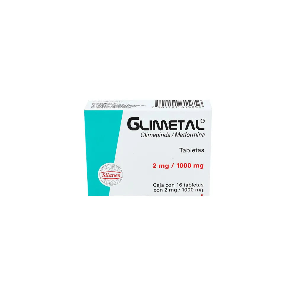 GLIMETAL GLIMEPIRIDA/ METFORMINA 2 MG/1000 MG CAJ/16  TAB