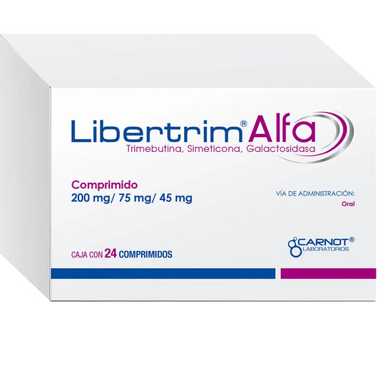 LIBERTRIM ALFA TRIMEBUTINA/ SIMETICONA/ GALACTOSIDASA 200MG/ 75 MG/ 45 MG C/24