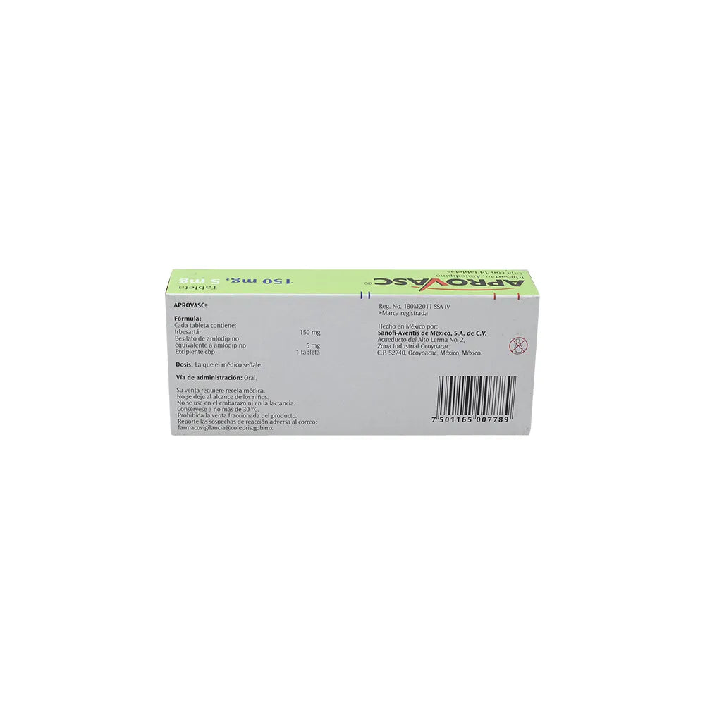 APROVASC IRBESARTAN/ AMLODIPINO 150/5 MG CAJ/14 TAB