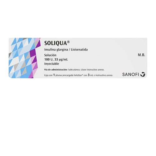 SOLIQUA GLARGINA/LIXISENATIDA 100 UI/ 33 NG/ ML 1 JGP C/3 ML
