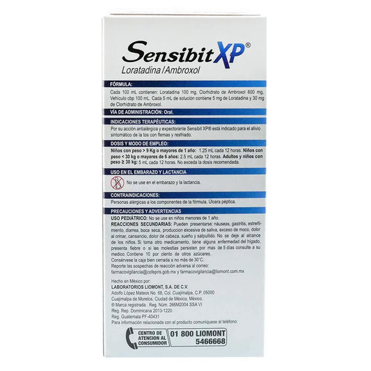 SENSIBIT XP LORATADINA/ AMBROXOL 5 MG/ 30 MG CAJ/ 120 ML