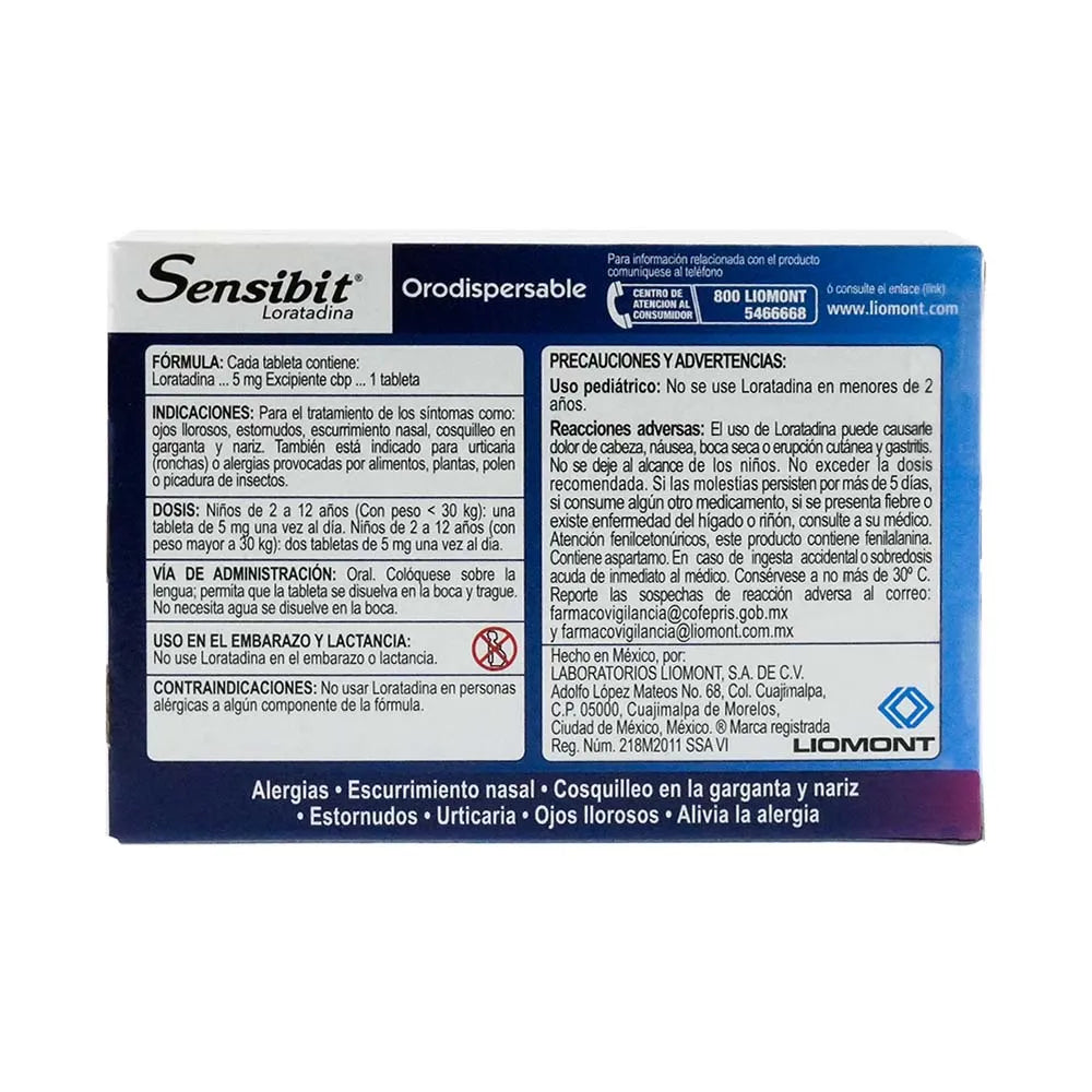 SENSIBIT LORATADINA ORODISPERSABLE 5 MG CAJ/10 TAB