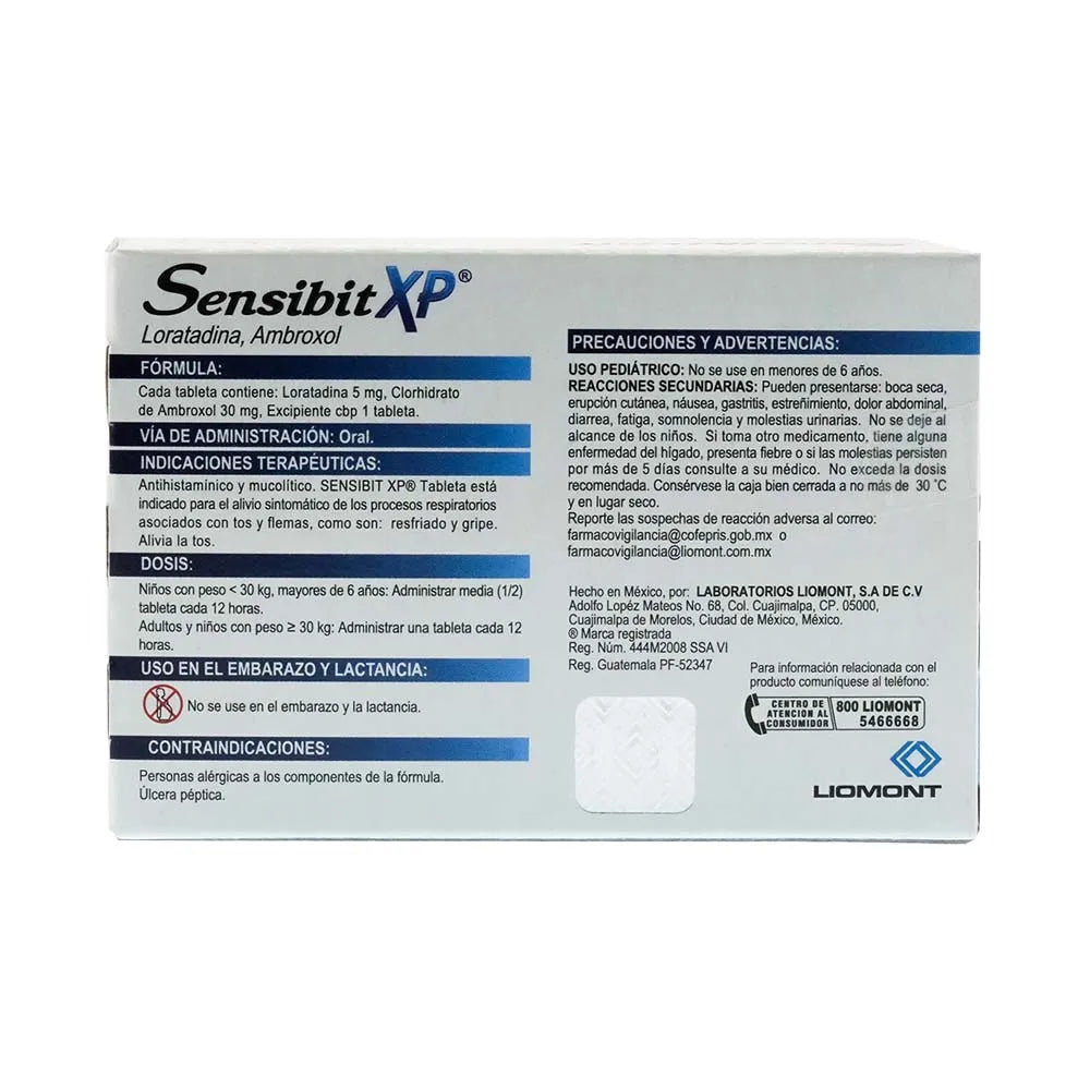 SENSIBIT XP LORATADINA/ AMBROXOL 5 MG/ 30 MG CAJ/ 20 TAB