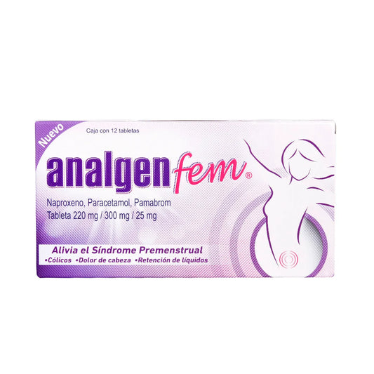 ANALGEN FEM NAPROXENO SODICO/ PARACETAMOL/ PAMABROM  220MG/ 300 MG/ 25 MG TAB. CAJA C/12